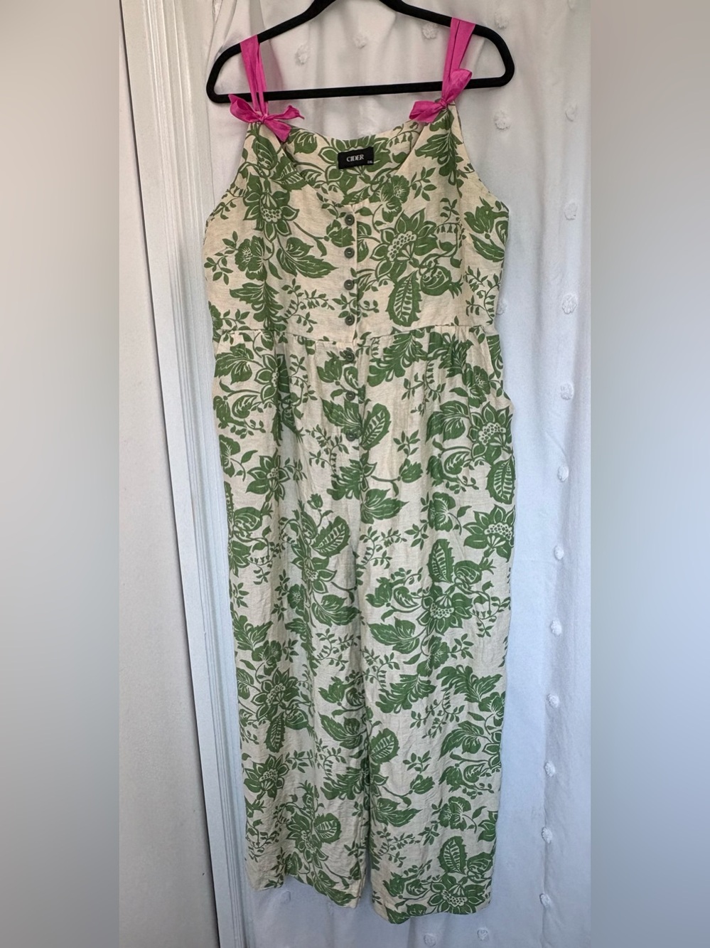 Cider Green and White Botanical Jumpsuit